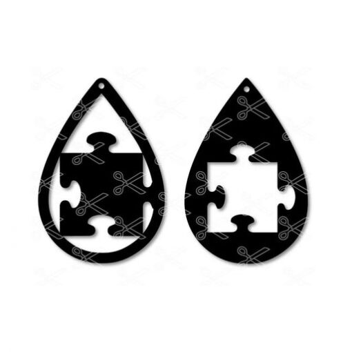 Autism puzzle piece tear drop earrings svg dxf cut file