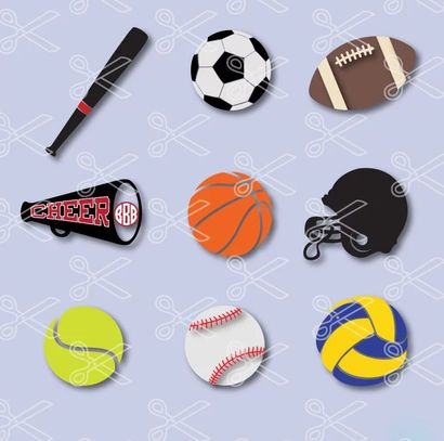 Sports Bundle - Baseball, Football, Tennis, Volleyball, Soccer balls SVG and DXF Cutting Files