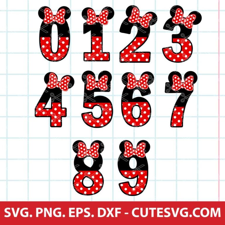 Minnie Mouse Numbers SVG DXF cut fils for Silhouette and Cricut