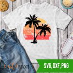 Distressed sunset beach summer palm trees SVG DXF PNG Cut files