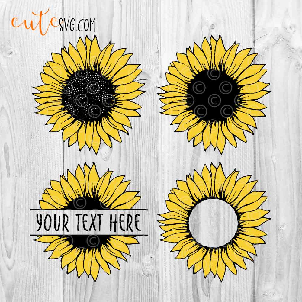 Sunflower SVG DXF PNG Sunflower Monogram, Split sunflower Cut files