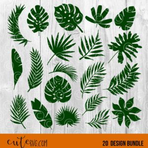 Tropical palm leaves 20 designs bundle SVG DXF PNG Cut files