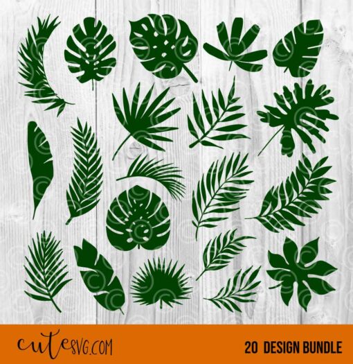 Tropical palm leaves 20 designs bundle SVG DXF PNG Cut files