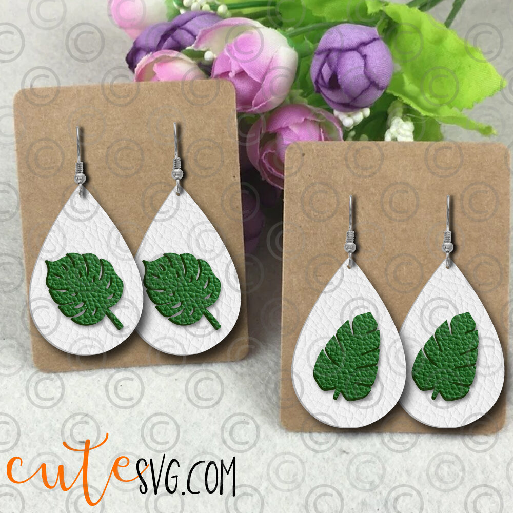 Tropical Leaves Earring Templates SVG DXf PNF Cut files