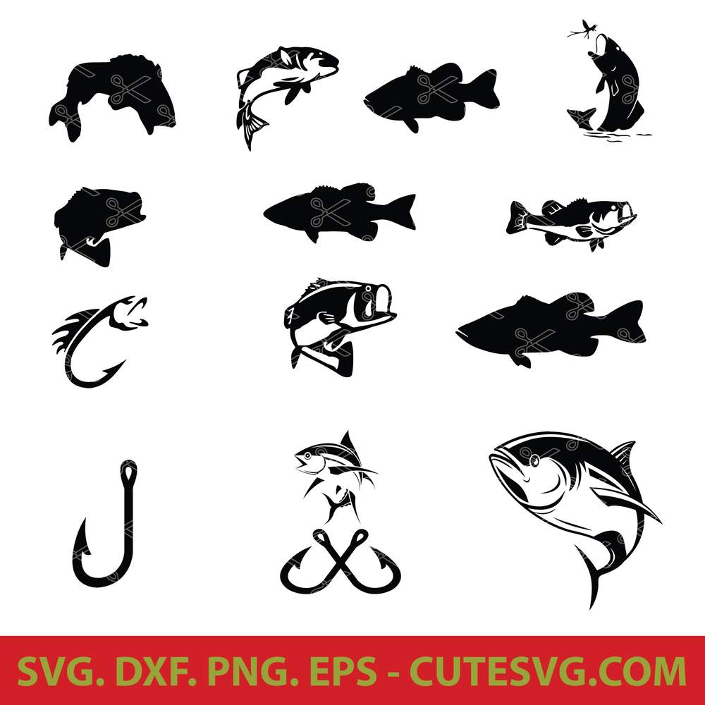 Download Fish SVG Bundle, DXF, PNG, EPS - Bass Fish SVG - Fishing SVG