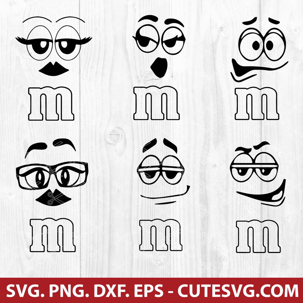 M & M Faces SVG Cut Files, DXF, PNG, EPS - For Silhouette and Cricut