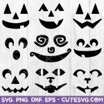 Set of 9 Jack O Lantern Faces for Halloween Projects | SVG DXF PNG EPS Cut Files