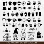 Coffee SVG Cut File, Coffee Quotes SVG, Coffee Cup SVG, Coffee Monogram SVG, Coffee Heartbeat SVG, DXF, PNG, Gnome with Coffee SVG