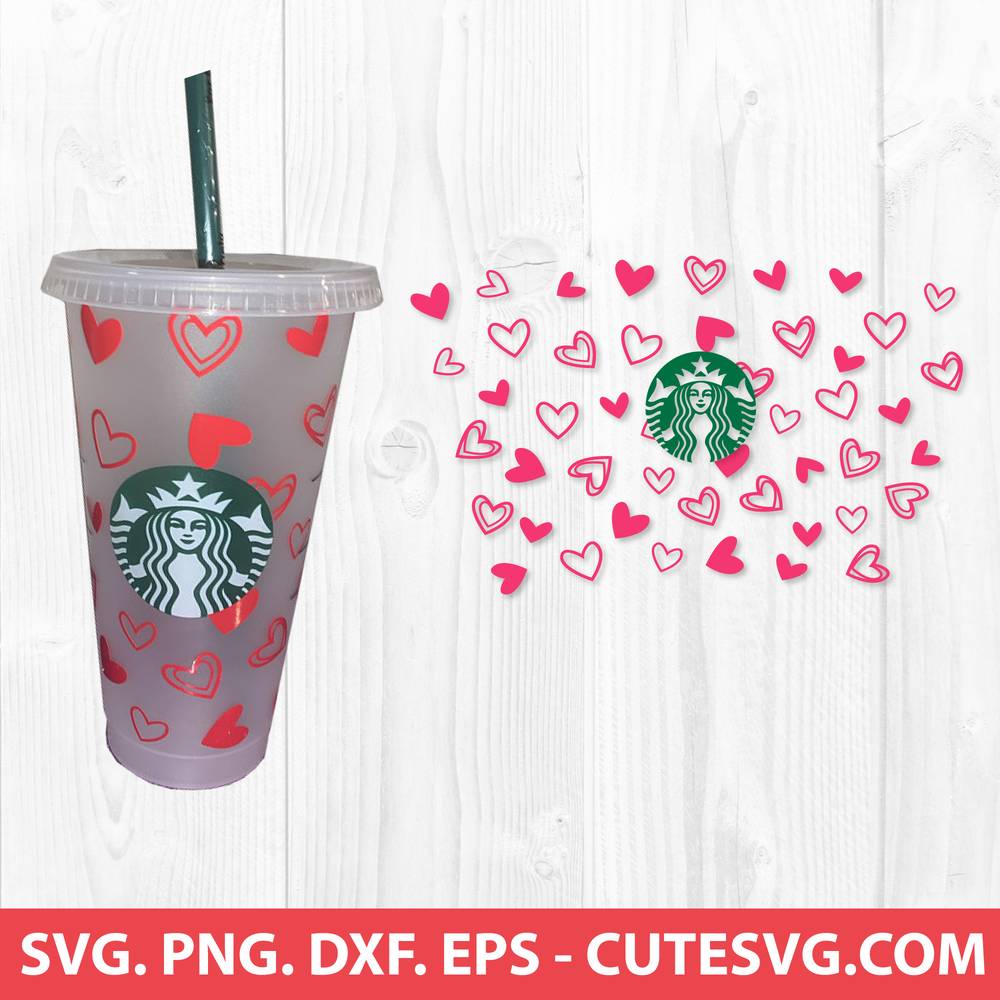 Download Hearts Wrap SVG for Starbucks Cup - Valentine Starbucks SVG