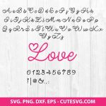 Valentine Font SVG - Letters With Hearts SVG – Handwritten Alphabet SVG - Love Font SVG PNG DXF EPS Cut Files