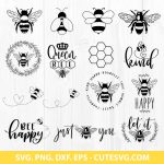 Bundle of Bee SVG, Happy Bee SVG, Bee Kind SVG and PNG Cut Files foe Cricut and Silhouette