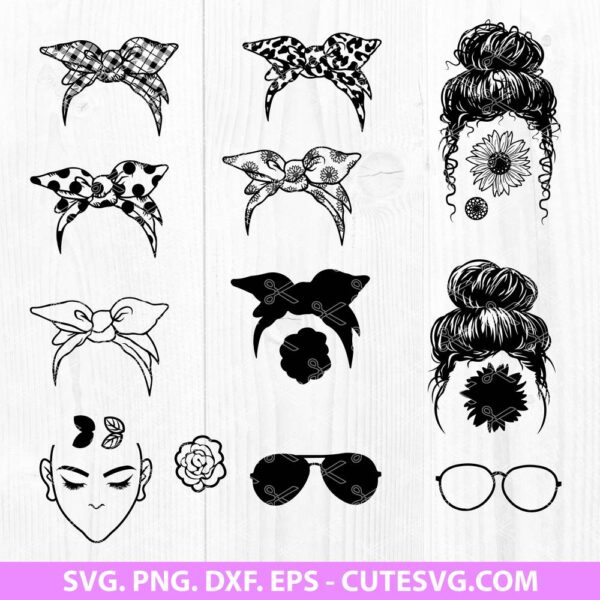 Messy Bun Bandana Mom Life SVG