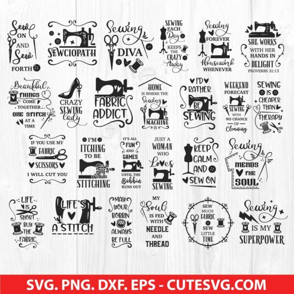 Sewing SVG bundle, Sewing quotes cut file bundle, Sew crafty