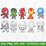 Baby Superheroes SVG Bundle, Captain America svg, Baby Spiderman svg, Marvel Heroes svg, Avengers svg, Hulk svg, Ironman svg, png, dxf, eps