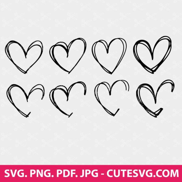 Heart SVG Bundle, Doodle Heart SVG, Hand Drawn Heart, Valentine Heart