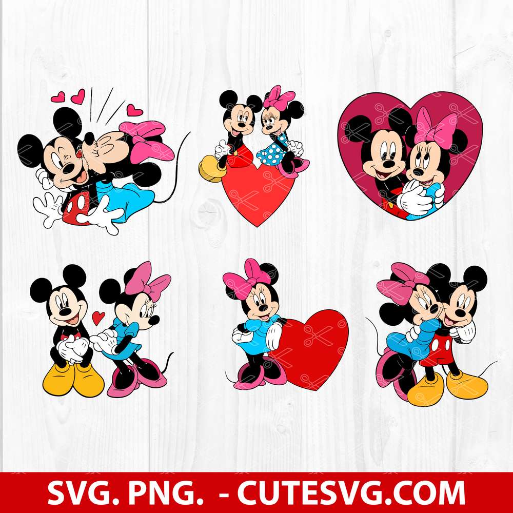 Valentine's Day Mickey And Minnie Kiss SVG Bundle | PNG | Cut Files For