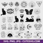 Witchy SVG Cut File | Celestial SVG | Witch SVG | Black Cat SVG | Mystical SVG | Moon Cat SVG | Crystal Moon SVG | PNG | JPG