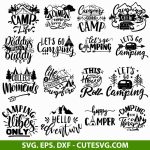 Happy Camper SVG, Camping SVG Bundle, Vacation SVG Bundle, Adventure SVG Bundle, DXF, EPS, Cut Files for cricut and Silhouette