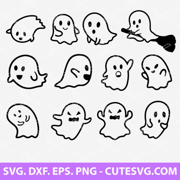 CUTE GHOST SVG BUNDLE, Ghost SVG, Halloween svg, Ghost Clipart