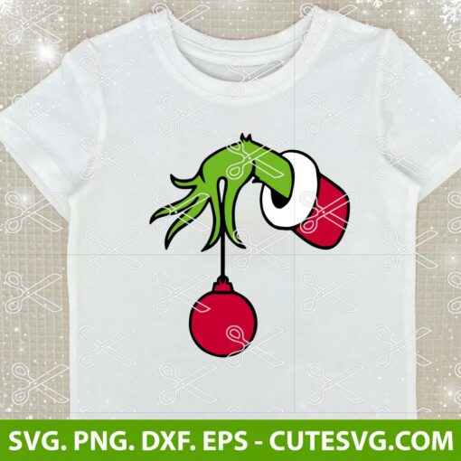 Grinch hand with ornament SVG