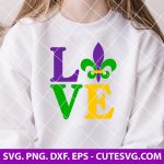 Mardi Gras Love SVG | Fat Tuesday SVG | Louisiana SVG | Fleur De Lis SVG | Carnival SVG | PNG | DXF | EPS | Cut Files for Cricut & Silhouette