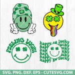 Shamrock Smiley Face SVG, Lucky Clover SVG, St Patrick's Day SVG, Shamrock SVG, PNG, DXF, EPS, Cut Files for Cricut and Silhouette