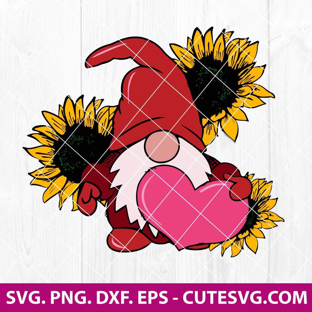 Valentine Gnome Svg Love Svg Valentines Day Svg Heart Svg Sunflower Svg Png Dxf Eps Cut 5246