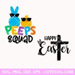 Happy Easter SVG Bundle, Easter Bunny SVG, Peeps Squad SVG, Bunny Ears SVG, Happy Easter Shirt Design, PNG, DXF, EPS. Cricut & Silhouette