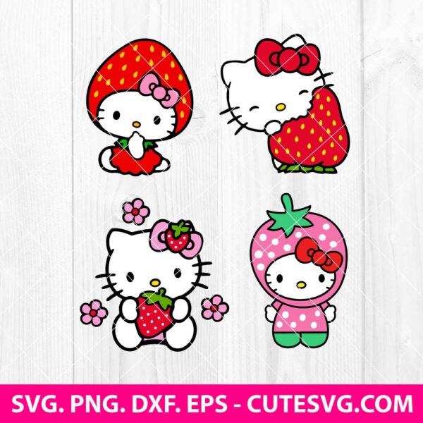 Hello Kitty Strawberry SVG Bundle, Hello Kitty Fruits SVG, Hello Kitty SVG, Cartoon SVG, PNG, EPS, DXF, Cut Files for Cricut & Silhouette