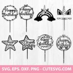 Unicorn Rainbow Cake Topper SVG Happy Birthday Cake Topper SVG PNG DXF EPS Cutting Files for Cricut and Silhouette Instant Download