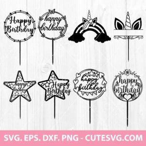 Happy Birthday Cake Topper SVG Bundle
