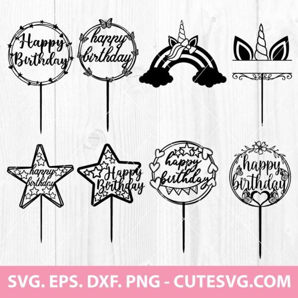 Happy Birthday Cake Topper SVG Bundle