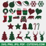 Buffalo Plaid Christmas SVG Bundle, Christmas Buffalo Plaid Bundle SVG, Bear SVG, Santa Hat SVG, Christmas Tree SVG, Reindeer SVG, PNG