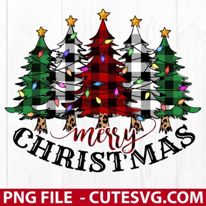 Merry Christmas Buffalo Plaid Christmas Trees Sublimation Design PNG File