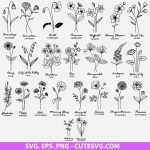 Birth month flower svg, birthday flower svg, Flower Botanical Clipart, Field plants svg, Wildflower svg, Hand drawn flowers svg
