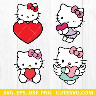 Hello Kitty Loves SVG, Hello Kitty Heart Love SVG, Hello Kitty Valentine SVG, PNG, DXF, EPS, Cut Files for Cricut, Silhouette, Instant Download