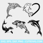 Cute Dolphin SVG Bundle, Dolphin SVG, Flower Dolphin Svg Files for Cricut, Sea Animal SVG, Geometric Dolphin Clipart, PNG, EPS, Cut Files