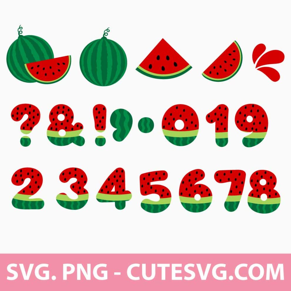 Watermelon Letters and Numbers Svg, Watermelon Font Svg