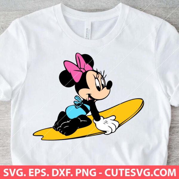 Surf Minnie Mouse SVG Minnie Surfing SVG Minnie Mouse Summer Surfer SVG PNG DXF EPS Cut Files for Crciut and Silhouette Instant Download