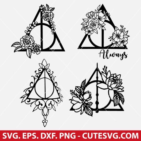 Harry Potter SVG, Deathly Hallows Flower SVG, Always SVG, Wizard SVG, PNG, DXF, EPS, Cut Files for Cricut, Silhouette, Instant Download