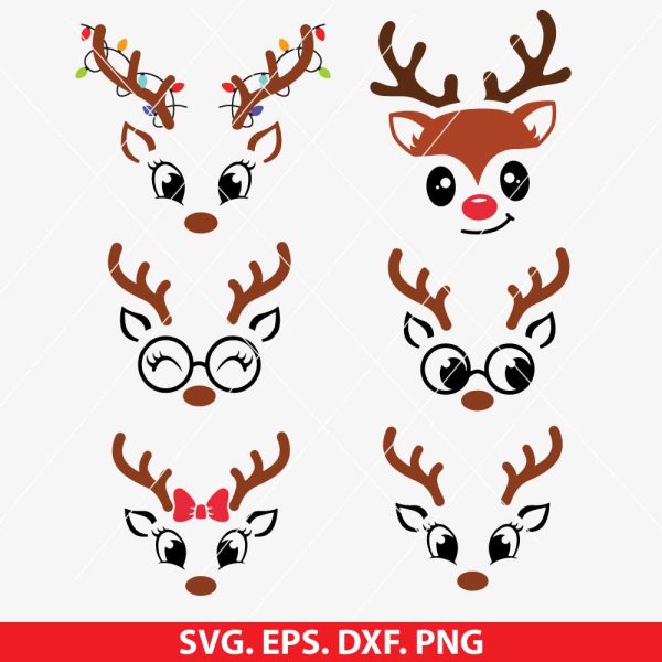 Christmas Reindeer Faces SVG Bundle