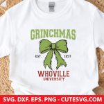 Grinchmas Whoville University SVG, Grinchmas Coquette Bow SVG, Whoville Christmas SVG, Grinch SVG, Grinch holiday design PNG